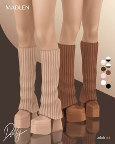 three women's legs with different colored socks and boots on the bottom one is wearing high heeled shoes