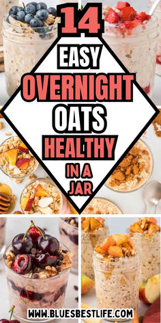 A collection of overnight oat recipes in a jar. Make Overnight Oats, Quick Oats Recipes Breakfast, Quick Oats Recipes, Low Calorie Overnight Oats, Oatmeal Ideas, Oats For Breakfast, Oats Recipes Breakfast