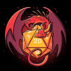 a red dragon is sitting on top of a yellow cube with numbers in the middle