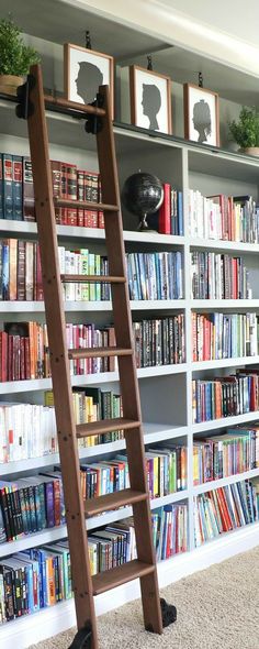 a ladder leaning up against a bookshelf filled with books