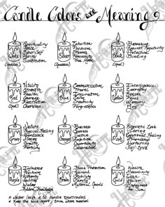 "The perfect addition to any Book of Shadows or Grimoire, the \"Candle Colors and Meaning\" page is designed to aid every witch with spells and meditations. Add your own artistic style! Two files are included: One with a white background and one with a transparent background so that you can print on colorful paper or work with it digitally. If you choose, share on social media your finished page! @hecrafte" Candle Colors, Candle Color Meanings, Witch Spirituality, Grimoire Book, Magic Spell Book, Candle Magick, Wiccan Spell Book, Witchcraft Spell Books, Witch Spell Book