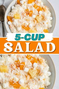 this is an image of 5 - cup salad with pineapples and marshmallows