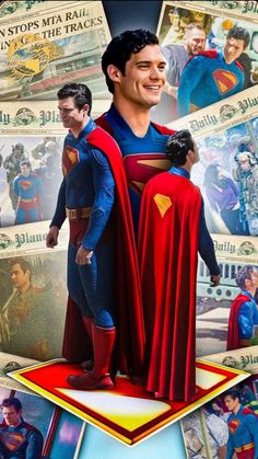 the superman movie poster with two men dressed as supermans and one man wearing a red cape