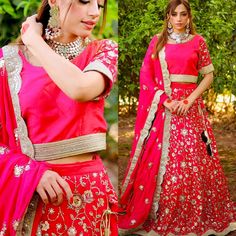 outfit details  Rani pink lehenga choli: fabric :chiffon/georgette length skirt: 42 -44 inches flair: 65 inches (5+ yards) work: heavy sequins embroidery handwork   Blouse: silk with heavy handwork  sleeves and border length :14 inches Dupatta length: 3yards fabric : chiffon / georgette work : heavy sequins handwork border with bottle green hemming Can be customized according to measurements. Note: Actual Color May Slightly Vary From The Image Shown Please Check Our Size Chart If You Like To Giv Traditional Pink Georgette Lehenga, Pink Lehenga With Gota Work For Navratri, Pink Gota Work Lehenga For Navratri, Pink Navratri Lehenga With Gota Work, Pink Chinon Traditional Wear For Party, Pink Party Traditional Wear In Chinon, Pink Dola Silk Lehenga With Cutdana Details, Pink Dola Silk Dupatta For Party Wear, Pink Dola Silk Party Wear Dupatta