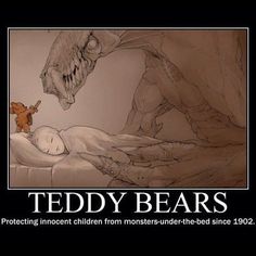 a poster with the words teddy bears and an image of a woman laying in bed