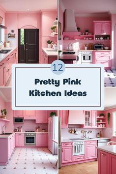 This pin showcases 12 beautiful pink kitchen inspirations, featuring designs with blush accents and stylish wallpapers. It highlights a cozy atmosphere ideal for home styling.