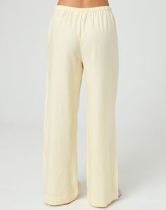 These tie waist pants feature a relaxed leg style and a mid rise fit. Yellow Linen Pants, Tie Waist Pants, Linen Blend Pants, Waist Pants, New Wardrobe, Linen Pants, Light Yellow, Linen Blend, Mid Rise