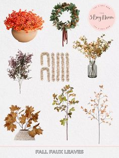 the fall faux leaves are arranged in different shapes and sizes