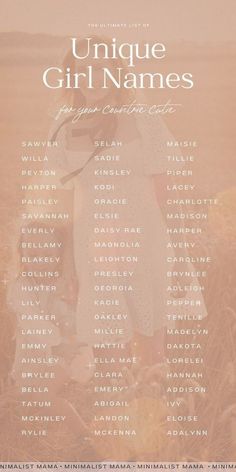 the poster for unique girl names