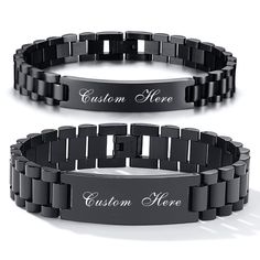 PRICES MAY VARY. 【Personalized Bracelets for Couples】This series of Gamtic custom couple bracelets (1 pair/set) allows you to costomize any words you want such as names,special dates, love quotes or any other inspirational words. 【Customize Stainless Steel Bracelets】This mens womens stainless steel bracelets is made of 316L stainless steel, which will not rust or tarnish over time. Classic masculine watch band link design makes it simple and tasteful. It will fit any outfit and occasions. 【Perso Black Stainless Steel Bracelets For Valentine's Day, Customizable Stainless Steel Bracelets For Valentine's Day, Black Stainless Steel Bracelet For Valentine's Day, Personalized Black Name Bracelet For Valentine's Day, Valentine's Day Black Stainless Steel Bracelets, Valentine's Day Personalized Name Bracelet In Black, Valentine's Day Personalized Black Name Bracelet, Customizable Bracelets For Father's Day, Personalized Black Bracelets For Valentine's Day