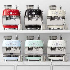 there are many different types of coffee machines on the shelves