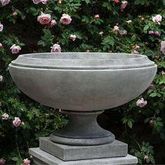 Jensen Urn, Large against pink flowers with green leaves upclose Campania International, French Limestone, Pools Backyard, Fiberglass Planters, Stone Planters, Stone Garden, Humming Bird Feeders, Cast Stone