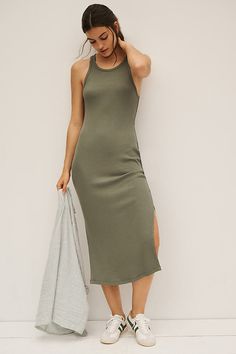 Cotton, modal, elastane Pullover styling Machine wash USA | Formation Midi Dress by Beyond Yoga in Green, Women's, Size: Medium, Cotton/Elastane/Modal at Anthropologie Yoga Dress, Beyond Yoga, Green Midi Dress, Pullover Styling, Midi Length, Sleeveless Dress, Anthropologie, The Dress, Active Wear