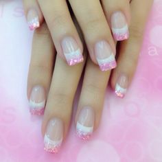 Nails Nagel Tips, French Nail Designs, French Acrylic Nails, Pink Nail, Sparkly Nails, Fabulous Nails, Glitter Nail Art, Fancy Nails, French Tip Nails