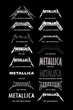 the metallic band logos are shown in black and white