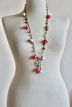 My shop https://www.etsy.com/shop/Pinkbeige 🧡It's completely handmade jewelry. This crochet necklace is stunning, fabulous and cheery. Unique as a gift and fashionable as an accessory for you and for your loved ones. It can be used comfortably at four seasons. The necklace is approximately 25" ( 63 cm) long.  Material: Mixed natural stone and lace rope 🧡 Your order will be send in 1 business days after the reception of payment. 🧡Produced in smoke and pet free environment. 🧡 READY TO SHIP! Sh Knit Necklace, Necklace Woman, Knitted Necklace, Woman Necklace, Crochet Needle, Crochet Needles, Jewelry Summer, Wedding Jewellery Necklace, Floral Necklace