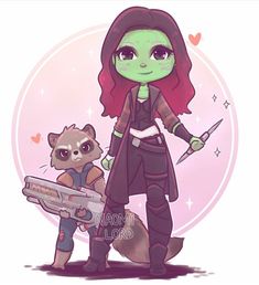 Gamora Guardians Of The Galaxy, Naomi Lord Art, Naomi Lord, Gamora Guardians, Chibi Marvel, Moonlight Photography, Rocket Raccoon