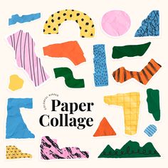 the cover of paper collage featuring different types of clothing and accessories on white background