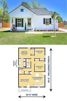 the floor plan for a two story house with an attached porch and covered front porch