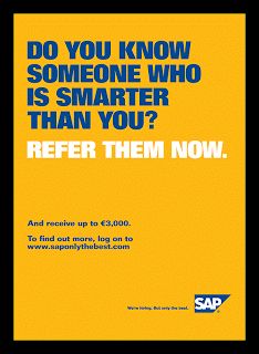 an ad for sap with the caption do you know someone who is smarter than you?