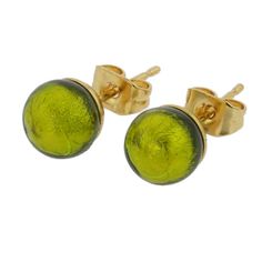 Murano Tiny Stud Earrings - Herb Green Elegant Gold Glass Earrings, Formal Gold Glass Earrings, Gold Glass Earrings For Pierced Ears, Murano Glass Earrings, Murano Glass Jewelry, Womens Earrings Studs, Tiny Studs, Handcrafted Artisan Jewelry, Tiny Stud Earrings