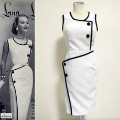 image 0 Luxury Lined Vintage Dress, Luxury Vintage Fitted Dress For Costume, Luxury Vintage Dress For Daywear, Luxury Retro Vintage Dress, Luxury Fitted Vintage Dress For Summer, Luxury Mod Style Women's Dresses, 1950s Dress Formal Veaul, 50s White Pencil Dress, Cheap Retro Workwear Dresses