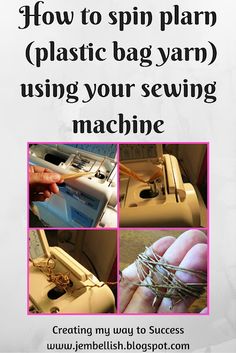 the instructions for how to sprink plastic bag yarn using your sewing machine are shown