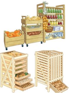 three wooden crates filled with fruits and vegetables