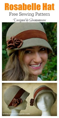 a woman wearing a hat with flowers on it and the words rosedale hat free sewing pattern