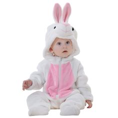 PRICES MAY VARY. 🐇【Package】: 1*Cute Baby White Rabbit Christmas Outfit Halloween Costume, Newborn Infant Toddler Winter Onesie Pajamas Cosplay 🐇【Designed For Baby】: 1.Size is a little larger than normal, providing enough space to accommodate the rapid growth of the baby. 2.Double zipper from top and bottom, it goes all the way to the back for easy diaper changing. 3.Two little ears were sewn on both sides of the hood, like a real lovely animal, it looks especially cute! 4.Chic edging finish of Baby Animal Costumes, Baby Flannel, Rabbit Costume, Onesie Costumes, Animal Onesie, Toddler Winter, Baby Cartoon