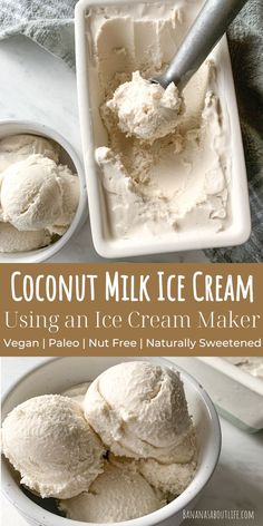 coconut milk ice cream Ice Cream With Coconut Milk, Coconut Milk Ice Cream Recipe, Ella Vegan, Ice Cream Recipes Machine, Coconut Milk Ice Cream, Healthy Ice Cream Recipes, Ice Cream Maker Recipes, Dairy Free Ice Cream, Milk Ice Cream