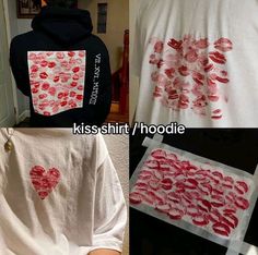 two pictures showing different ways to make t - shirts with lipstick prints on them and the same