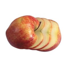 an apple sliced in half on a white background