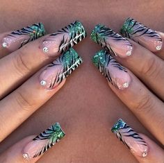 Tiger Nails, Feet Nail Design, Zebra Nails, Retro Nails, Blue Acrylic Nails, Nails Green, Summery Nails