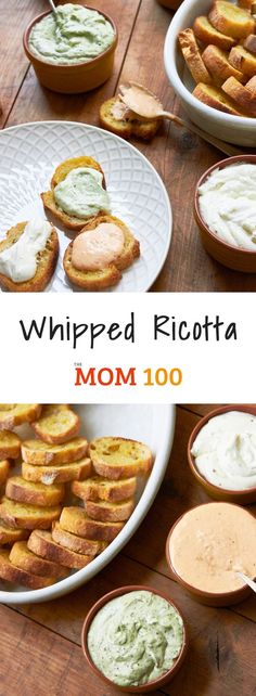 an image of whipped ricotta on a plate with dips and other appetizers