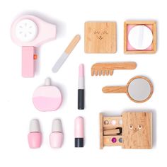 PRICES MAY VARY. 💄【GREAT BEAUTY SALON ROLE PLAY】UMU wooden playset cosmetics accessories include a Foundation Box with Perfume, Bottle, Lipstick, Comb, Wooden Stick, Makeup Box, Hair Dryer, Lipstick, MirrorBelt and 2 Nail Polish Bottle 💄【HIGH QUALITY & DECORATION】Now your little girl can get ready just like mommy, Premium quality materials makes this toy beauty set long-lasting and durable, Each piece is made from 100% real wood 💄【NON-TOXIC & SAFETY】Trust in the care that goes into crafting o Stick Makeup, Pretend Makeup, Makeup Toys, Wooden Playset, 5 Girls, Nail Polish Bottles, Kids Makeup, Makeup Box, Makeup Set