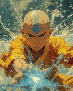 the avatar of naruto is surrounded by water and splashing his hands out