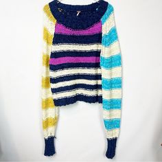 Striped Open Knit Sweater New With Tags Attached Oversized Open Knit Sweater, Open Knit Sweater, Free People Sweaters, Free People Sweater, Open Knit, Blue Purple, Knit Sweater, Blue And Purple, Free People