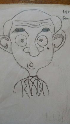 a drawing of a man in a suit and tie with the words mr bean on it