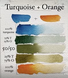 an orange and blue watercolor swat list with the words turquese + orange on it