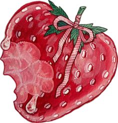 a drawing of a strawberry with a bow on it