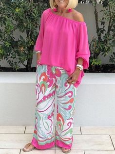 Couleur: Rose, bleu profond, Bleu clair, Café; Taille: S, M, L, F, XL, Le XL, XXL, XXXL Two Piece Pants Set, Casual Suit, Off Shoulder Tops, Printed Pants, Outfit Casual, British Style, Casual Outfit, Fashion Pants, Two Pieces