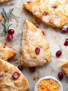 cranberry orange scones on a baking sheet