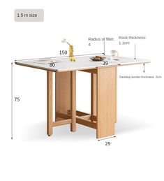 a table with measurements for the top and bottom