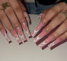 Baddie Nails With Rhinestones, White Swirl Nail Designs, Nails White Swirl, Wedding Nails Acrylic, Simple White Nail Designs, Baddie Wedding, Wedding Nails White, White Wedding Nails, White Swirl Nails