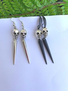 "Spooky Earrings, Horror Earrings, Skeleton Earrings, Scary Earrings, Trending Earrings, Halloween Gift, Dangle Earrings, Skeleton Gifts, Halloween Earrings, Novelty Earrings, Skeleton Jewelry, Gift For Women, Silver Earrings Available in a different colour and size, just contact me If you have any questions regarding this item, please hit the \"Ask a Question\" button next to the price and I will get back to you within 24 hours All products are 100% hand made, made with love especially for you" Edgy Pierced Drop Earrings, Edgy Nickel-free Dangle Earrings, Edgy Dangle Earrings For Halloween, Punk Skull Earrings For Party, Silver Punk Plug Earrings For Parties, Edgy Handmade Dangle Earrings, Handmade Edgy Dangle Earrings, Edgy Halloween Jewelry, Edgy Pierced Halloween Earrings