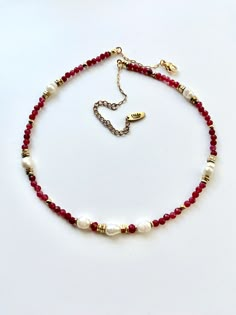 Ruby Red and Freshwater Pearl Necklace Choker Multi Gemstone Beaded Necklace Red and Gold Necklace Semiprecious Stone & Pearl Necklace - Etsy Red And Gold Beaded Necklace, Red Bead Necklace Ideas, Beaded Necklace Red, Red Necklace Beads, Red Beaded Jewelry, Red And Gold Necklace, Red Bead Necklace, Red Beads Necklace, Red Pearl Necklace