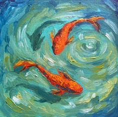 Koi Fish. Oil Painting. Miniature Fish. Painting Original. Nature painting. Carp koi. Fish painting. Artowrk. Oil painting ideas. Blue sea. Arte Van Gogh, Oil Pastel Art, Simple Acrylic Paintings, Arte Inspo, Art Inspiration Painting, Painting Art Projects, Pastel Art, Sketchbook Art Inspiration, Funky Art