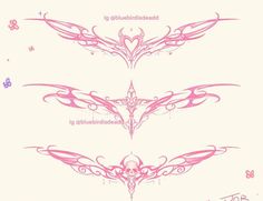 three pink designs on a white background, each with an intricate design and the words i love