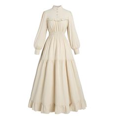 PRICES MAY VARY. FEATURES: The beige victorian dress features high necklines, long sleeve, ruffle details and hemline.The smocked waist enhances the Victorian rococo dress, making it suitable for plus size women. Featuring functional buttons on the front and sleeve cuffs, this womens victorain dress is not only elegant but also easy to put on and take off. COTTON FABRIC: The beige renaissance dress is made of 100% cotton. It is soft, breathable and skin-friendly. It maybe a a little wrinkle when White Dress For Fall, Ethereal Costume Halloween, Historical Dress Patterns Free, Victorian Bridesmaid Dress, Old Timey Dresses, Southern Bell Dress, Rennaissance Dress, Victorian Dress To Impress